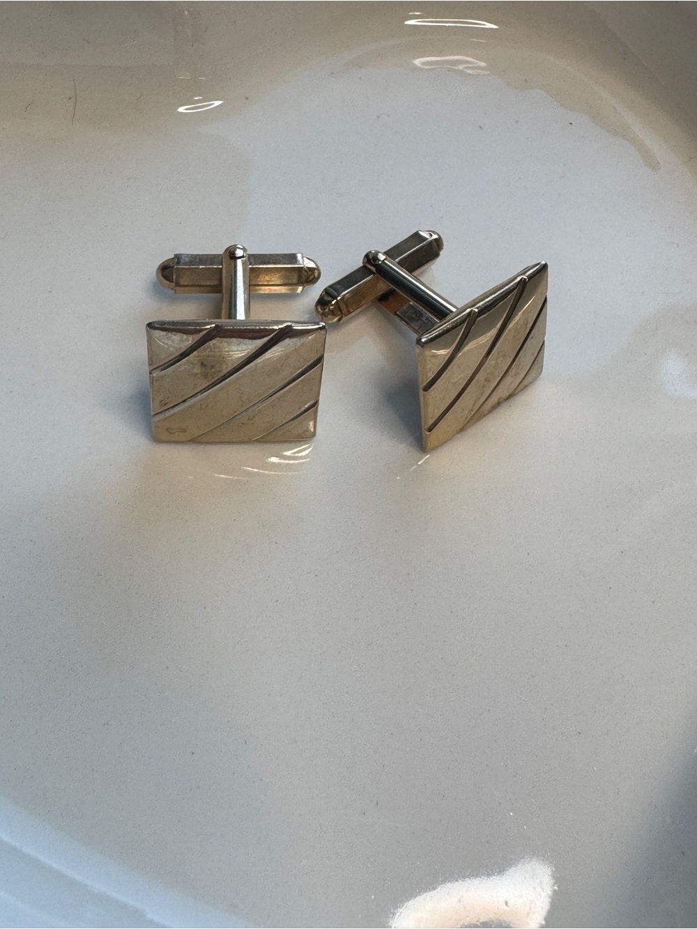 Diagonal Stripe Silver Cufflinks for Men